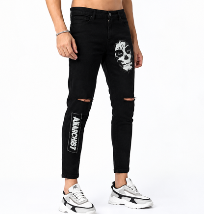 Black Printed Jeans for men