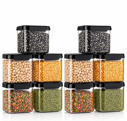 SET 8 New Desgine Plastic Storage Jar & Container Set Air-Tight BPA Free Containers for Kitchen Storage Set Kitchen Organizer & Kitchen Storage Set Pantry Organization Multipurpose Jar 500 ML Set 8 Black+