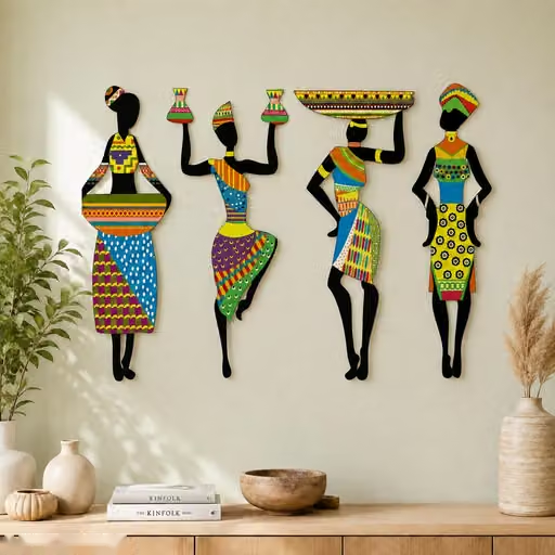 Premium Unique Stylish Tribal Women 4 Pcs.MDF Wood Cut Out Set Wall Home Room Office Wall Art- Colorful
