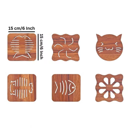 (6PCS) Wooden Table Placemat Heat Resistant Hot Pot Coasters Cup Mat Tea Coaster Big Small Dining Table Accessories | Kitchen Accessories | Wedding Gift | Wooden Crockery | Dining Mats