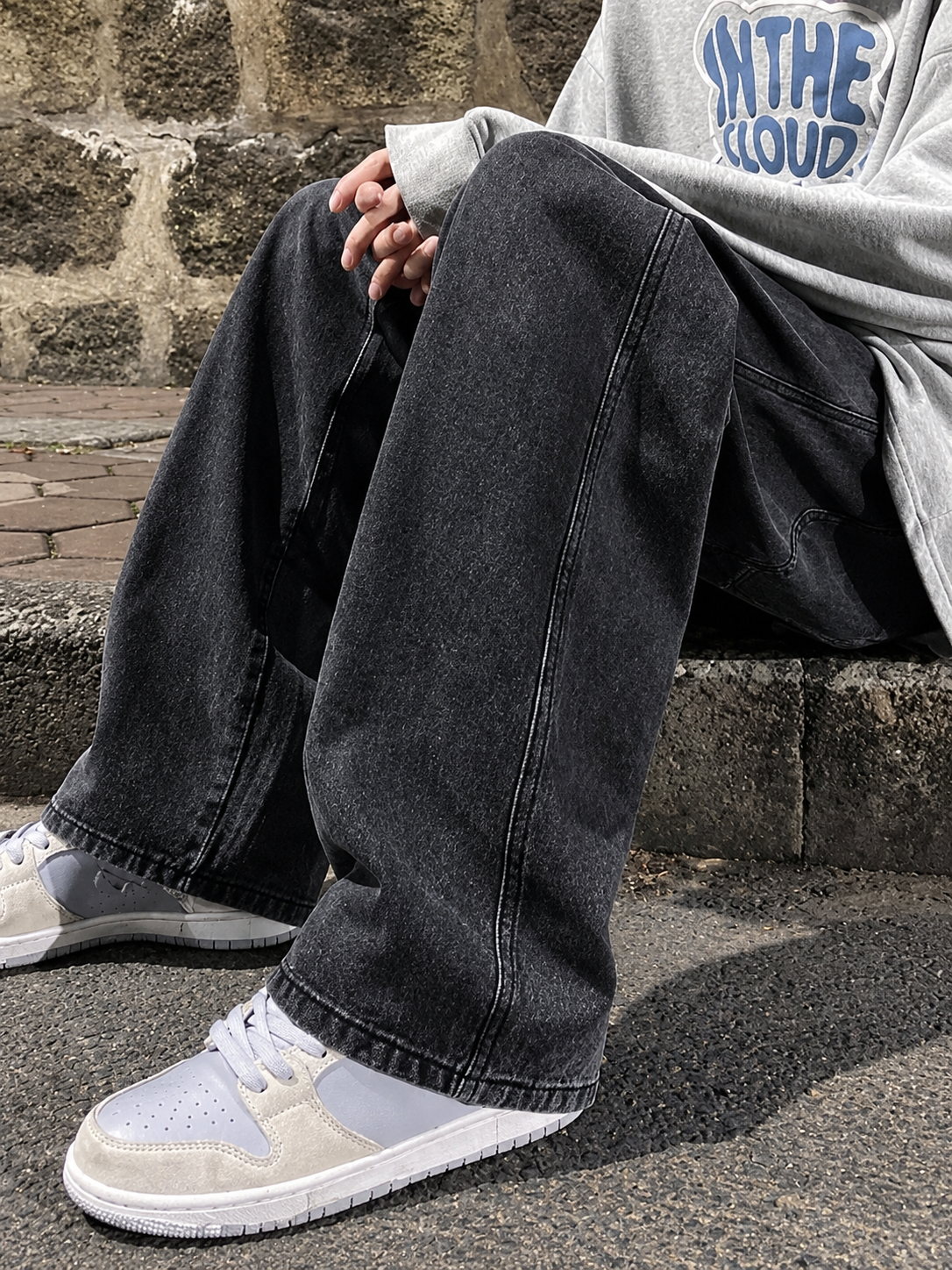 baggy mens dark GREY jeans//baggy lose fit man jeans