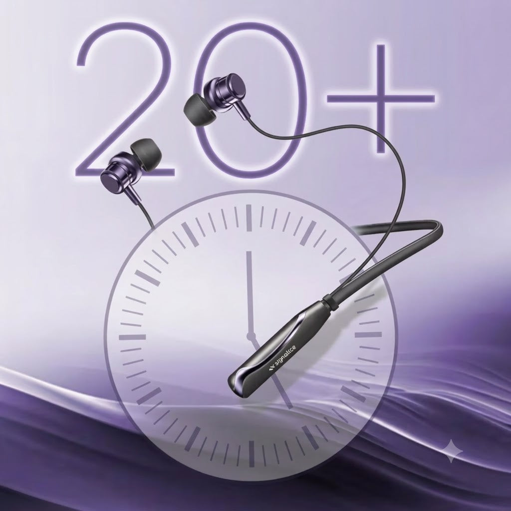 SIGNATIZE Neckband Bluetooth Headphones with 20+ Hours Playtime with 10mm Drivers, Rich Music Experience, BT 5.3v, Type C Fast Charging, Neckband Earphones & IPX4 Water Resistant
