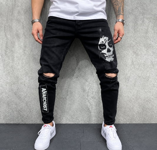 Black Printed Jeans for men