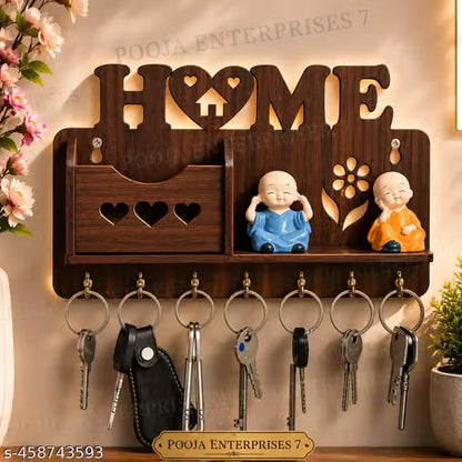 HOME-Wooden Key Holder, Home Key Holder, Key Holder for Wall, Wall Mounted Key Holder