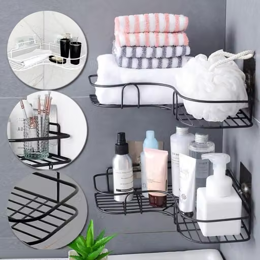 (PACK OF 2) Multipurpose Self-Adhesive Kitchen Bathroom Corner Rack and Stands Mounted with Strong Magic Sticker Durable Hook Home Essentials / LCORNER / BATHROOM CORNER 2PIS