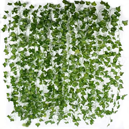 Plantswalls :- (8 Feet) (Set of 4 String) 30 Leave in one String Artificial Garlands Money Plant Hanging Leaves Greenery Vine Creeper Plants for Home Decor Main Door Wall, Balcony, Office, Decoration Party & Festival Craft