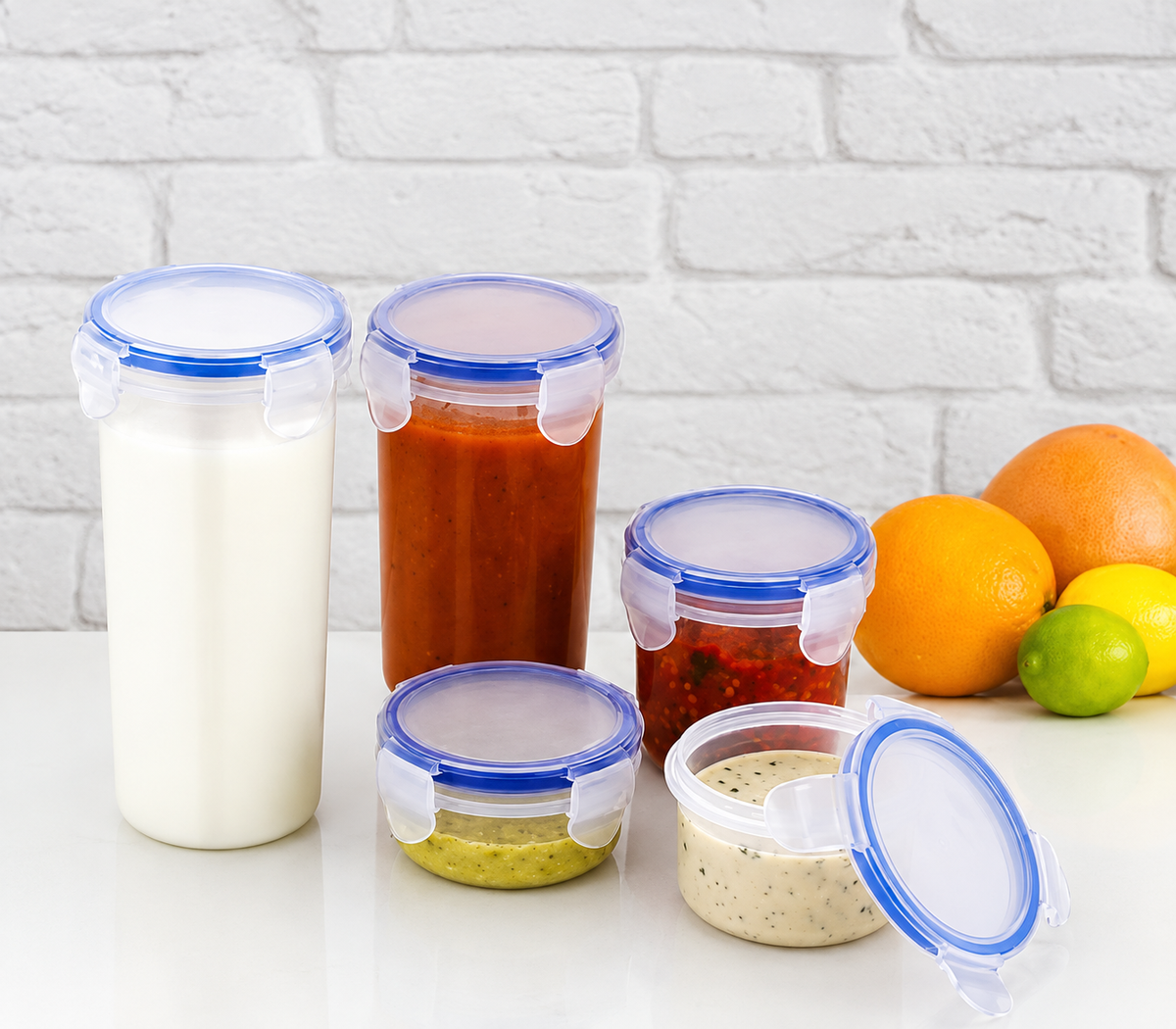 Lock and Lock Liquid Round Container Plastic Airtight Food Storage Containers with Leak Proof Locking Lid Storage container set of 5(110 ml,160 ml,210 ml,400 ml,500 ml, Transparent)