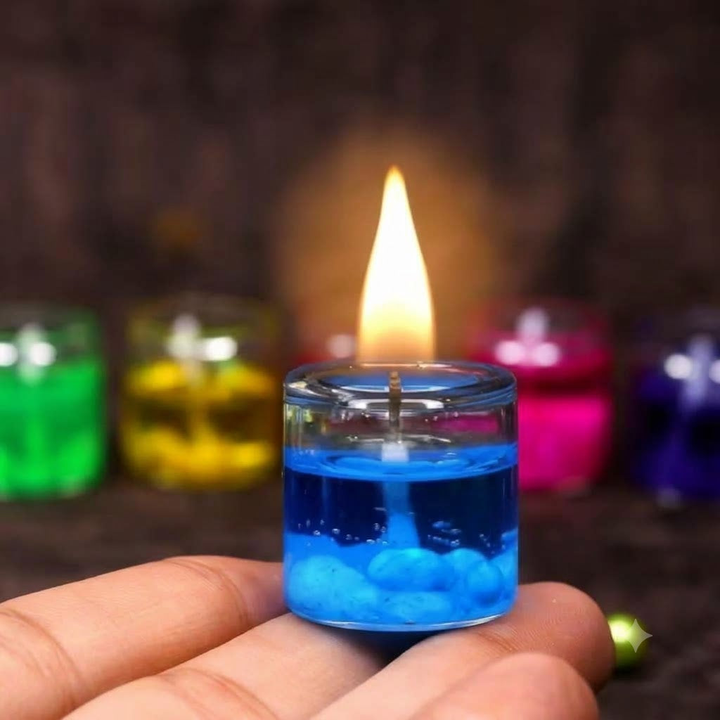 UDHWANI Multicolour Glass Jelly Gel Candles – Pack of 12 | Smokeless, Decorative Tealights for Diwali, Spa, Parties & Home Décor
