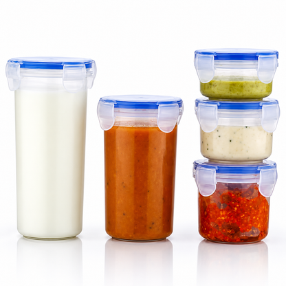 Lock and Lock Liquid Round Container Plastic Airtight Food Storage Containers with Leak Proof Locking Lid Storage container set of 5(110 ml,160 ml,210 ml,400 ml,500 ml, Transparent)