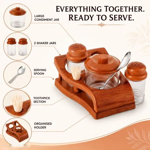 SUKHSON Plastic 3-in-1 Salt, Pepper Pickel Jar with Toothpick Holder Set | Multipurpose Tabletop Spice & Toothpick Dispenser | Compact Kitchen & Dining Table Organizer