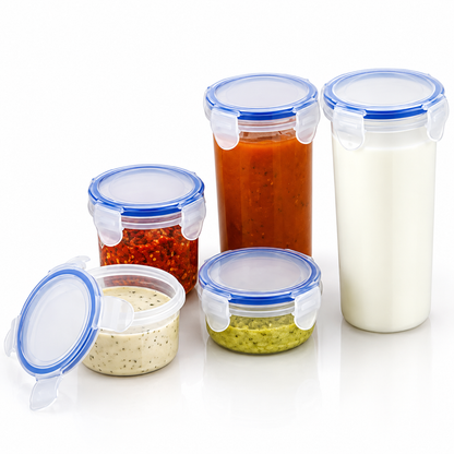 Lock and Lock Liquid Round Container Plastic Airtight Food Storage Containers with Leak Proof Locking Lid Storage container set of 5(110 ml,160 ml,210 ml,400 ml,500 ml, Transparent)