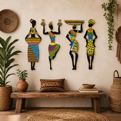 Premium Unique Stylish Tribal Women 4 Pcs.MDF Wood Cut Out Set Wall Home Room Office Wall Art- Colorful
