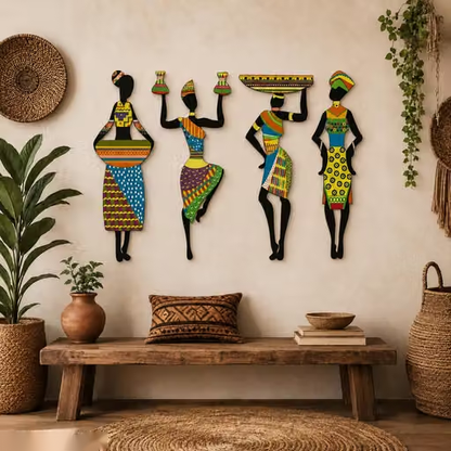 Premium Unique Stylish Tribal Women 4 Pcs.MDF Wood Cut Out Set Wall Home Room Office Wall Art- Colorful