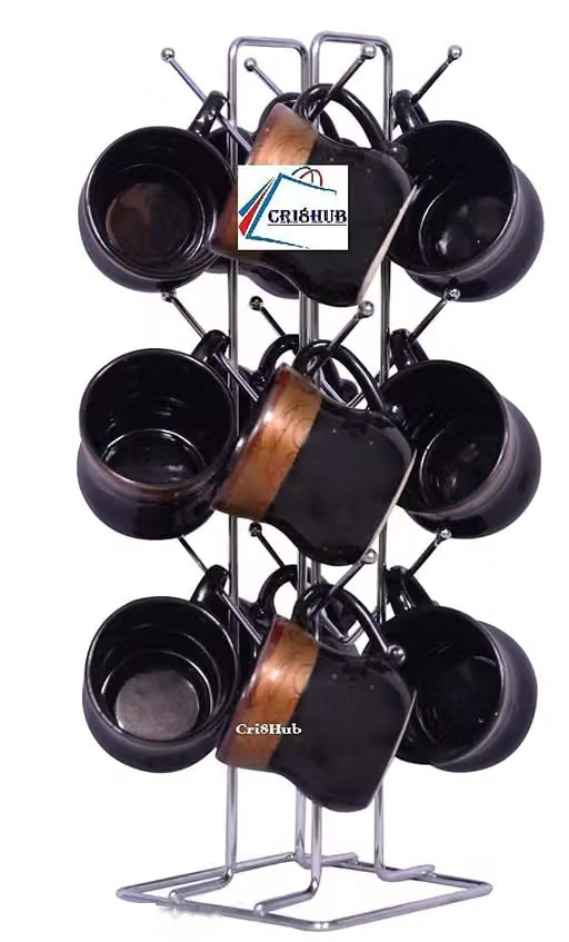 Stainless Steel Cup Stand for Kitchen, Coffee and Tea Mug Holder, Dinning Tabel Cup Stand, 12 Cup Stand, V Shape Cup Stand for Kitchen (Silver) (Pack of 1)
