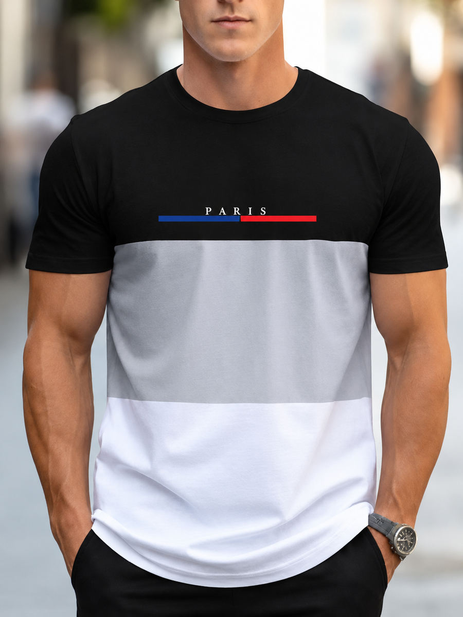 Men's Color Block Pattern Fashion Crew Neck Short Sleeve Quality T-shirt for all seasons