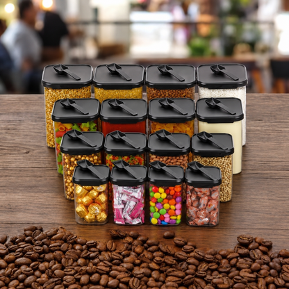 16-Piece Square Transparent Storage Container Set (Multi-Size) | 1400ml, 900ml, 650ml, 350ml | Airtight, High Quality, Stackable | Food & Grocery Storage