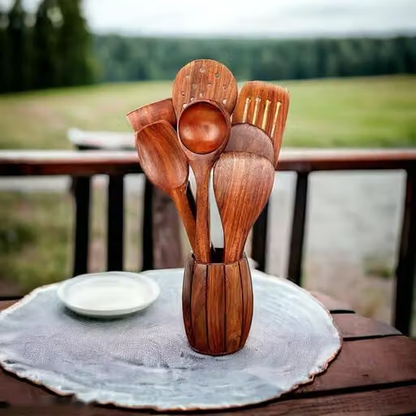 Wooden kitchen spoon set of 7 no holder