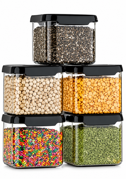 Unbreakable Pack Of 6 Air Tight Square plastic Containers Set for Kitchen Storage