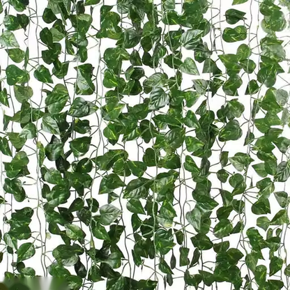 Plantswalls :- (8 Feet) (Set of 4 String) 30 Leave in one String Artificial Garlands Money Plant Hanging Leaves Greenery Vine Creeper Plants for Home Decor Main Door Wall, Balcony, Office, Decoration Party & Festival Craft