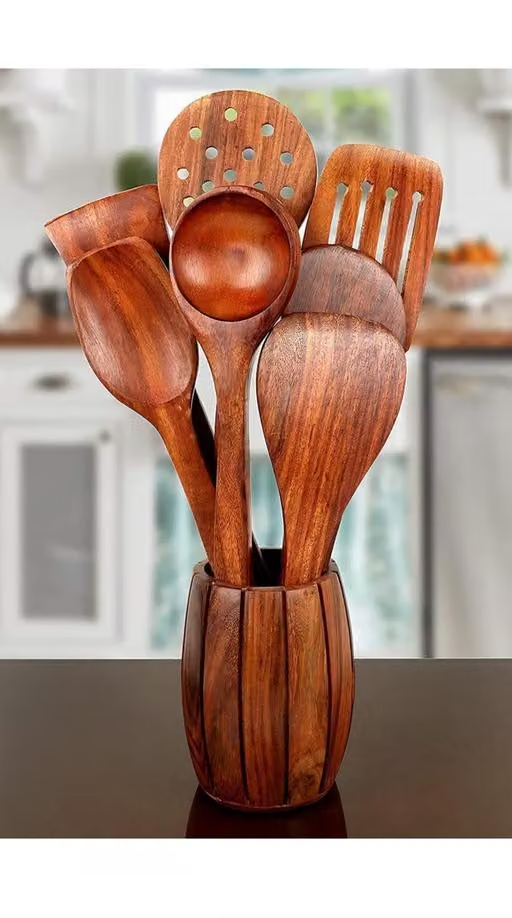 Wooden kitchen spoon set of 7 no holder