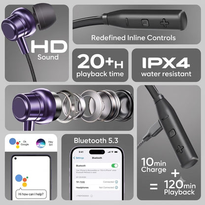 SIGNATIZE Neckband Bluetooth Headphones with 20+ Hours Playtime with 10mm Drivers, Rich Music Experience, BT 5.3v, Type C Fast Charging, Neckband Earphones & IPX4 Water Resistant