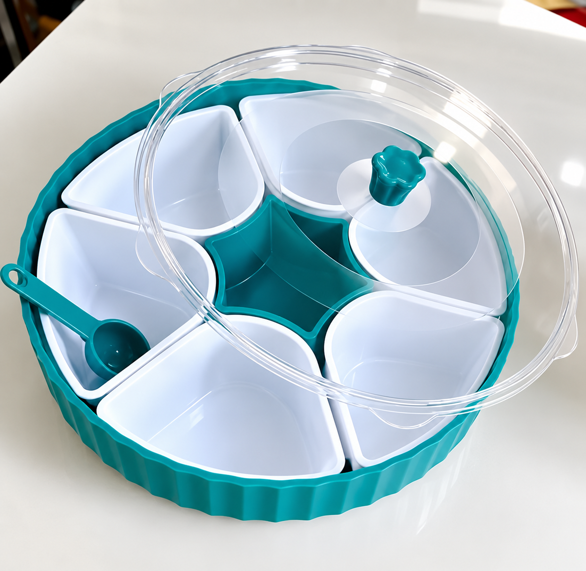 360° Rotating Masala Box for Kitchen | 7 Compartment Plastic Spice Box with Spoon | Airtight Masala Dabba & Spice Container with Transparent Lid | Kitchen Spice Organizer