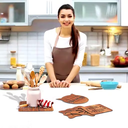 (6PCS) Wooden Table Placemat Heat Resistant Hot Pot Coasters Cup Mat Tea Coaster Big Small Dining Table Accessories | Kitchen Accessories | Wedding Gift | Wooden Crockery | Dining Mats