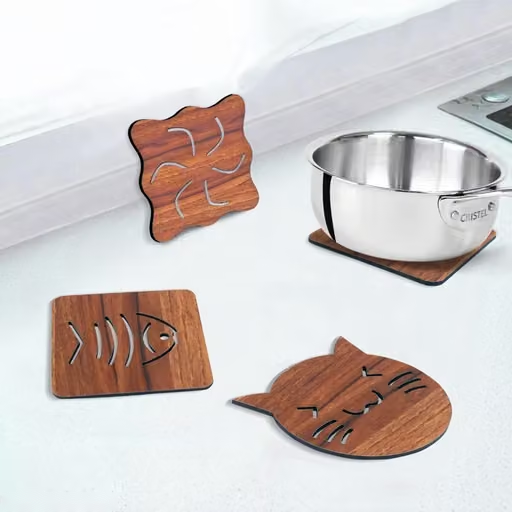 (6PCS) Wooden Table Placemat Heat Resistant Hot Pot Coasters Cup Mat Tea Coaster Big Small Dining Table Accessories | Kitchen Accessories | Wedding Gift | Wooden Crockery | Dining Mats