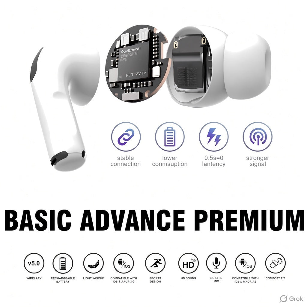 Tws bluetooth wireless headphones ear buds with best quality watch & earphones touch Sensor V 5.1 with HD Mic and active noisz cancellation supported all android & Devices Bluetooth Headset